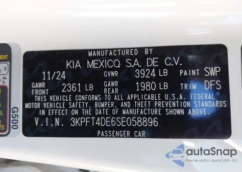 2025 Kia K4 Lxs z USA, uszkodzony, nr VIN 3KPFT4DE6SE058896